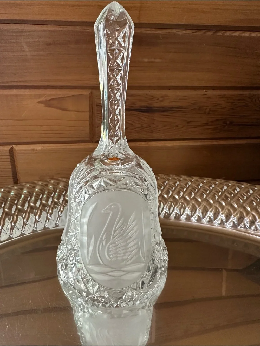 Vintage crystal with swan motif table bell